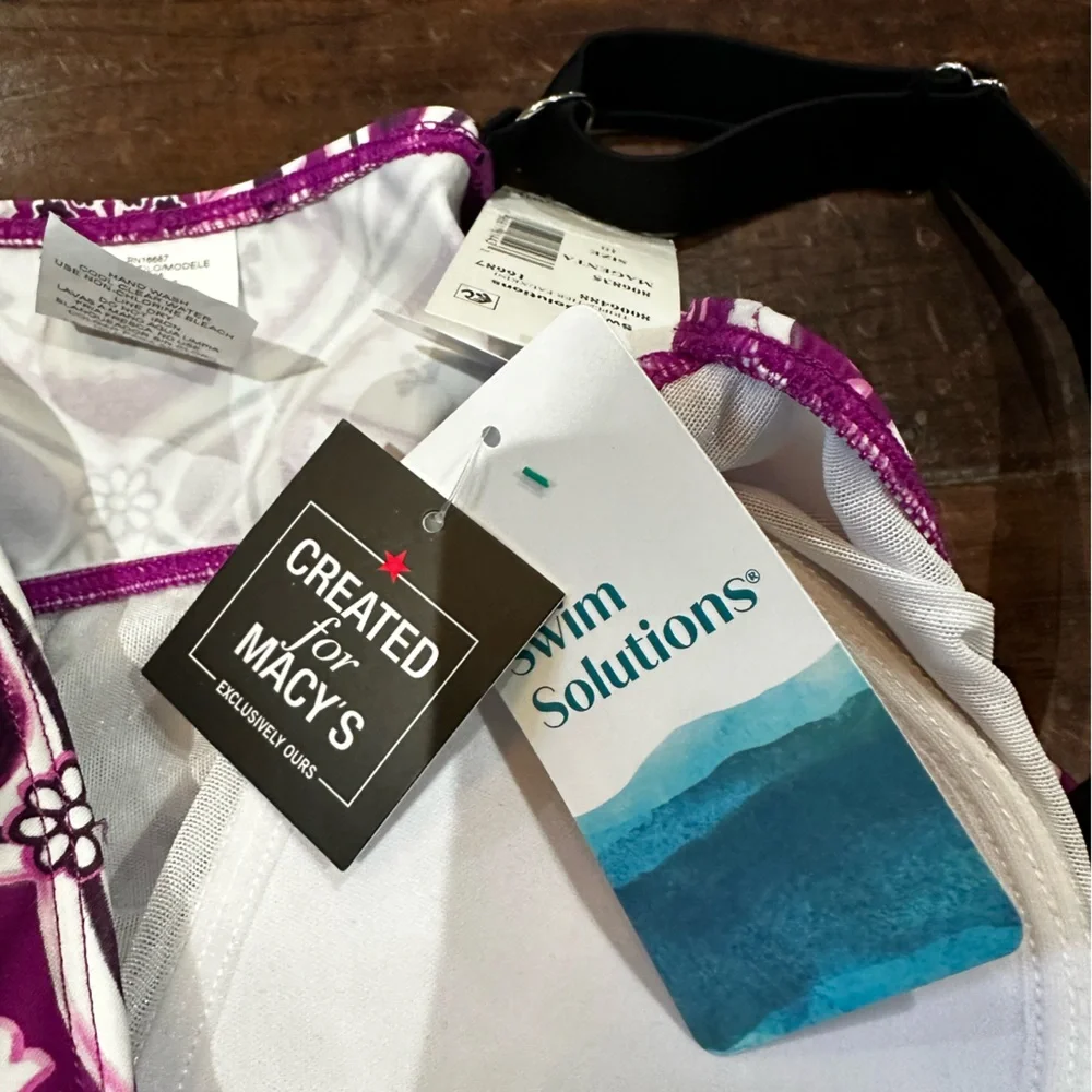 Swim Solutions‎ Magenta Triple Tier Fauxkini Swimsuit Size 10 Beach Swimming - Picture 3 of 5